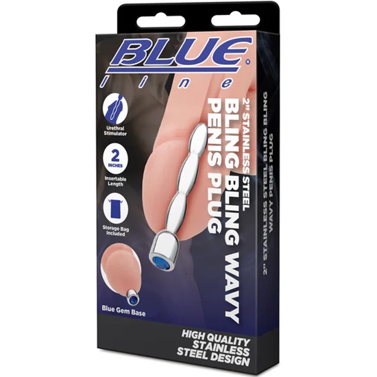 Blue Line 2″ Stainless Steel Bling Bling Wavy Penis Plug